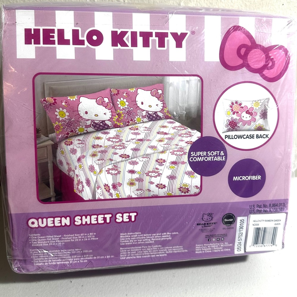 NEW Hello Kitty Sanrio Queen Sheet Set Pink Floral Y2K Cute Kawaii Bedding Soft
